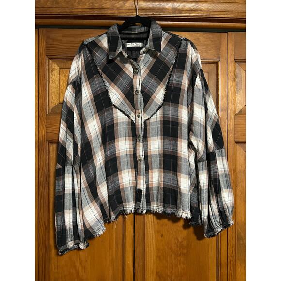 Free People We The Free Women's Kyoto Plaid Cropped Oversized Button-Up Shirt S - Picture 2 of 12